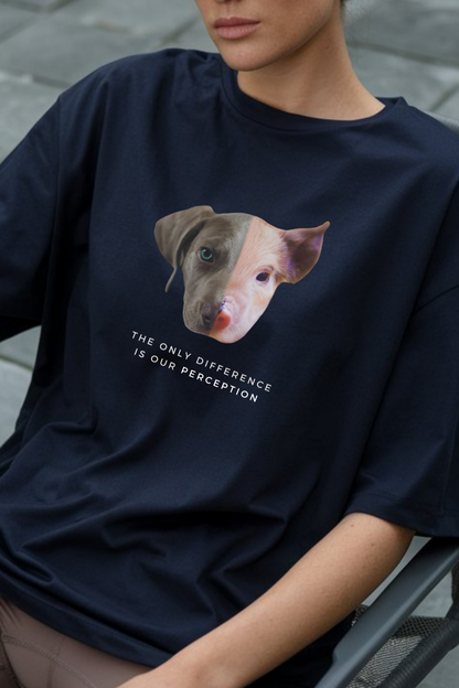 The Only Difference is Perception - Vegan Statement Unisex Oversized T-Shirt