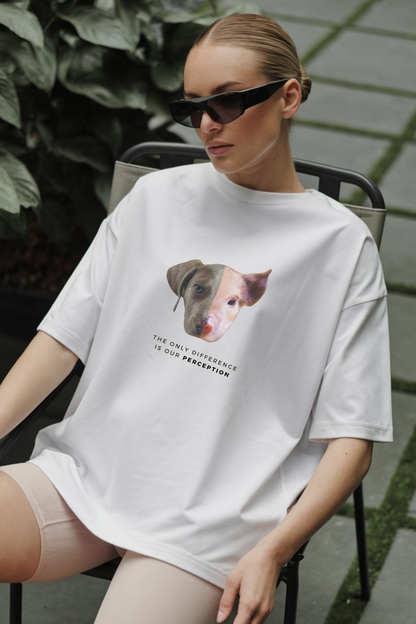 The Only Difference is Perception - Vegan Statement Unisex Oversized T-Shirt