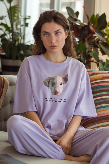 The Only Difference is Perception - Vegan Statement Unisex Oversized T-Shirt